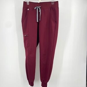FIGS Zamora Jogger Scrub Pants Burgundy XS Womens Yoga Waistband (small spot)